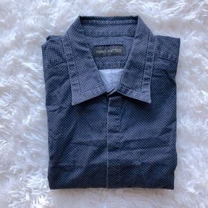 100% Cotton Mario Matteo Navy Polka Dot Button Down Shirt